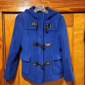 Burberry Royal Blue Hooded Toggle Pea Coat